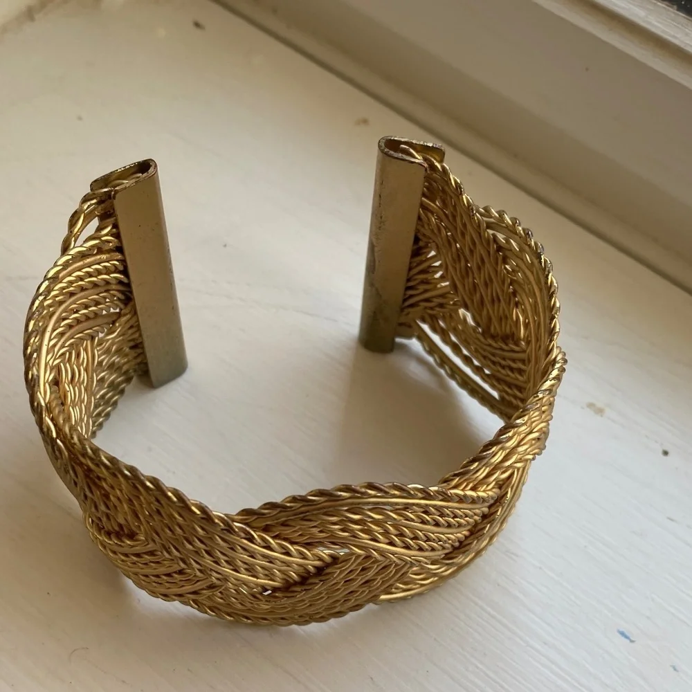 Gold Tone Rope Braided Cuff Bracelet
